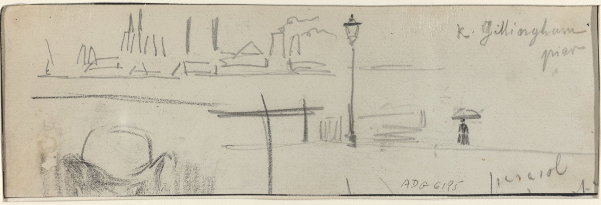 Gillingham Pier, London [verso] by Félix-Hilaire Buhot (French, 1847 - 1898), 16X12"(A3)Poster Print