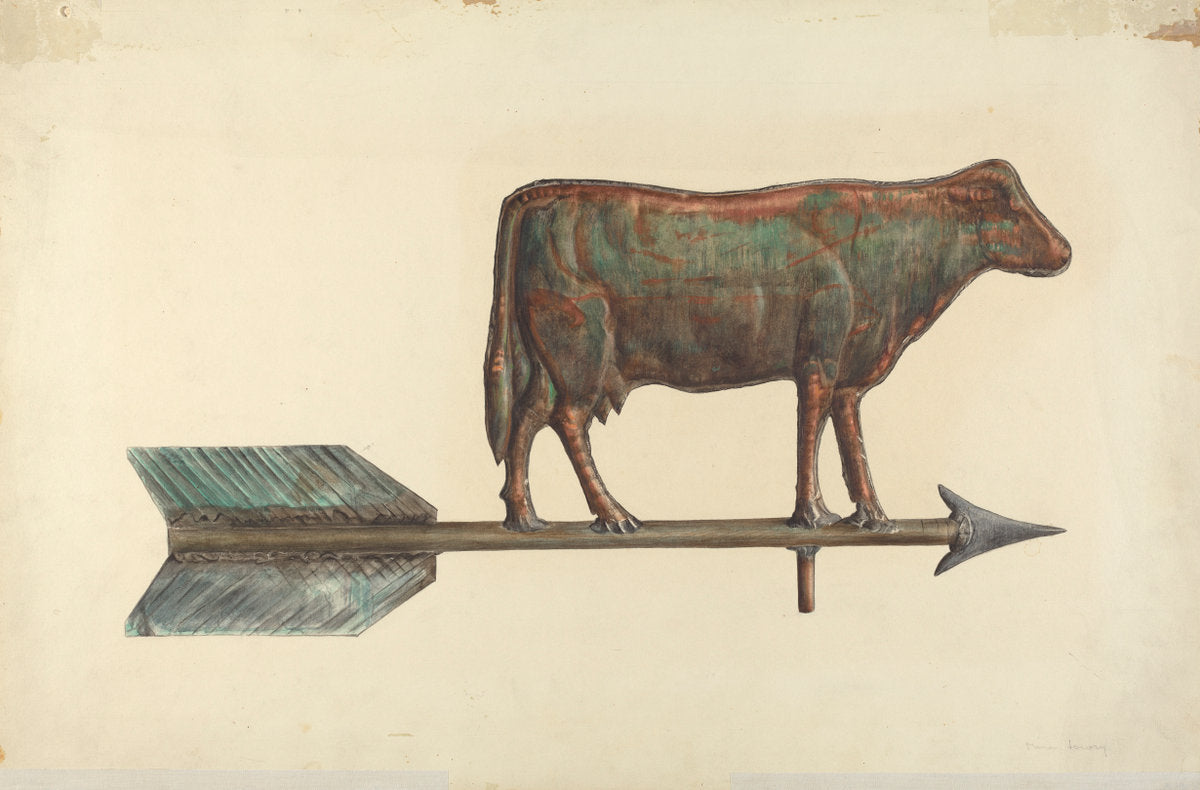Cow Weather Vane by Mina Lowry (American, 1894 - 1942), 16X12"(A3)Poster Print