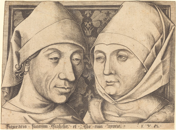 Double Portrait of Israhel van Meckenem and His Wife Ida by Israhel van Meckenem (German, c. 1445 - 1503), 16X12"(A3)Poster Print
