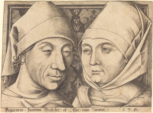 Double Portrait of Israhel van Meckenem and His Wife Ida by Israhel van Meckenem (German, c. 1445 - 1503), 16X12"(A3)Poster Print