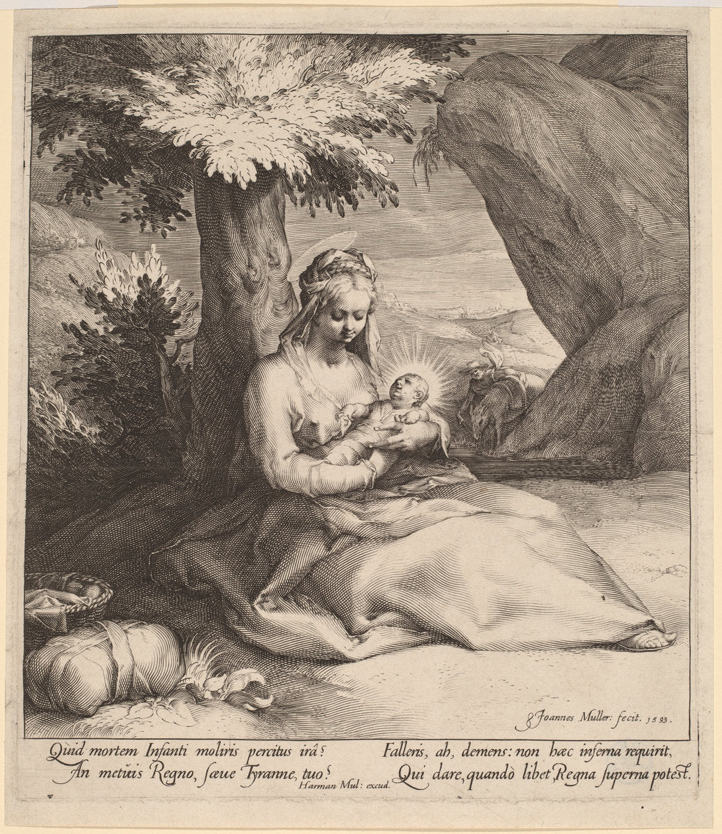 Rest on the Flight into Egypt by Jan Muller (Dutch, 1571 - 1628), 16X12"(A3)Poster Print