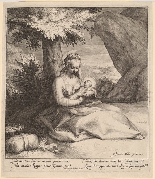 Rest on the Flight into Egypt by Jan Muller (Dutch, 1571 - 1628), 16X12"(A3)Poster Print