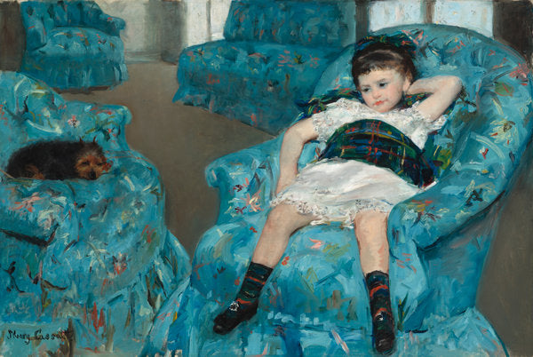 Little Girl in a Blue Armchair by Mary Cassatt (American, 1844 - 1926), 16X12"(A3)Poster Print