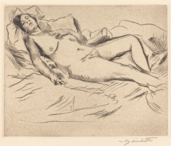 Sleeping Woman (Schlafende) by Lovis Corinth (German, 1858 - 1925), 16X12"(A3)Poster Print
