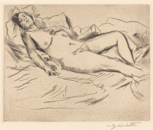 Sleeping Woman (Schlafende) by Lovis Corinth (German, 1858 - 1925), 16X12"(A3)Poster Print