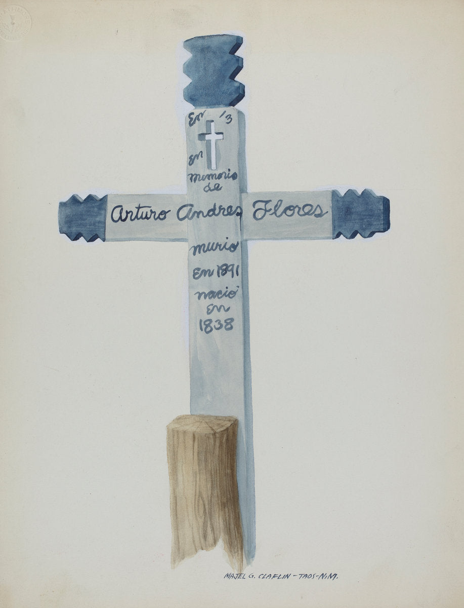Hand Made & Painted Wooden Cross - Headstone by Majel G. Claflin (American, active c. 1935), 16X12"(A3)Poster Print