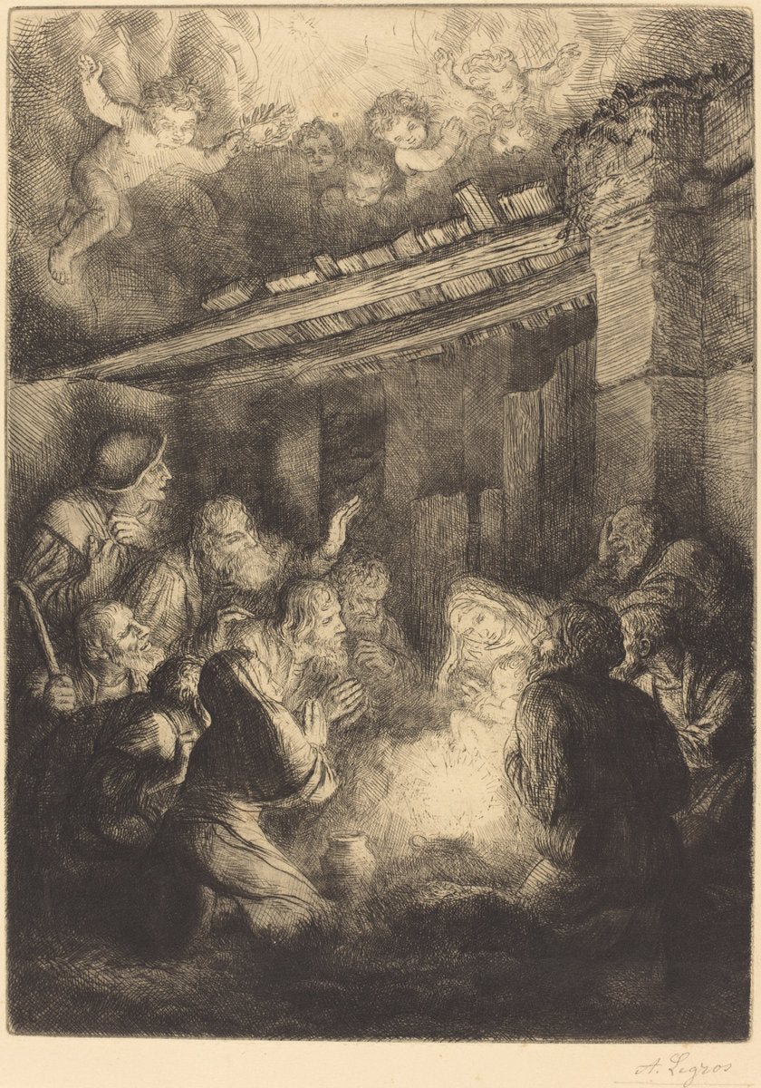 The Adoration of the Shepherds (L'adoration des bergers) by Alphonse Legros (French, 1837 - 1911), 16X12"(A3)Poster Print