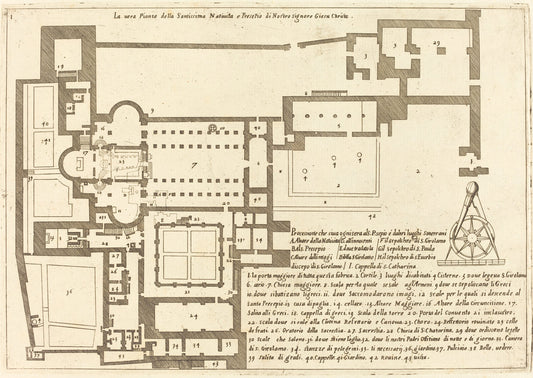Plan of the Church of the Holy Nativity by Jacques Callot (French, 1592 - 1635), 16X12"(A3)Poster Print