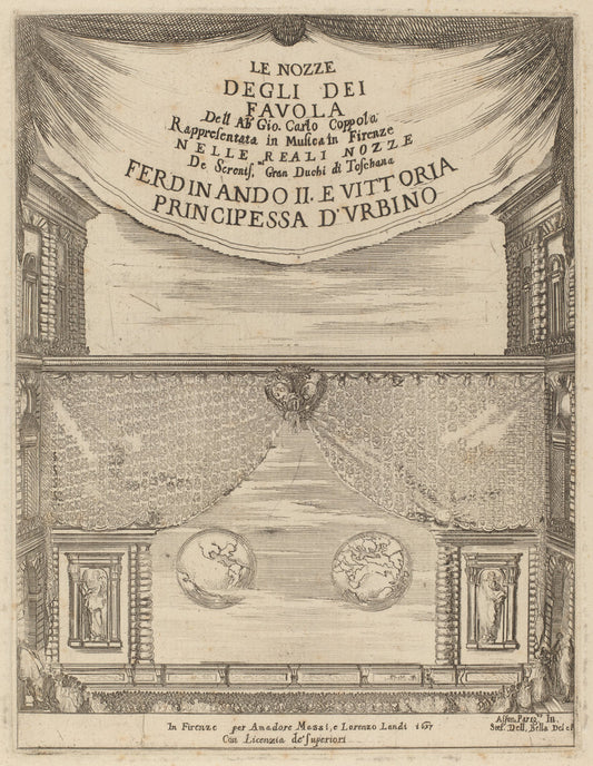 Le Nozze degli Dei: Frontispiece by Stefano Della Bella (Italian, 1610 - 1664), 16X12"(A3)Poster Print