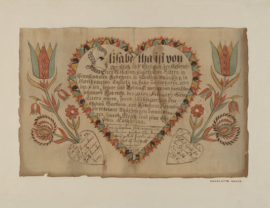 Pa. German Birth Certificate by Charlotte Angus (American, 1911 - 1989), 16X12"(A3)Poster Print