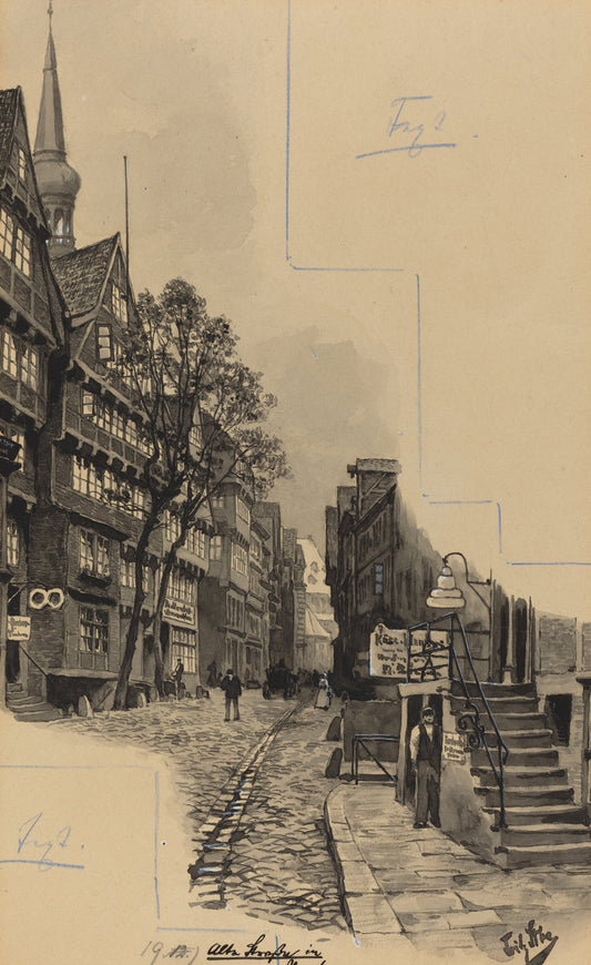 Alte Strasse by Fritz Stoltenberg (German, 1855 - 1921), 16X12"(A3)Poster Print