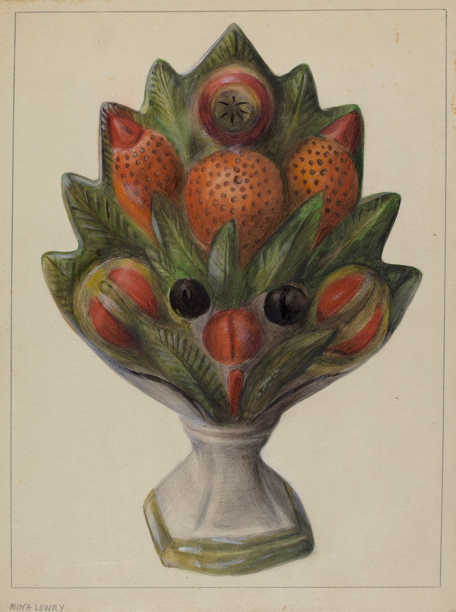 Pa. German Chalkware Mantel Stop by Mina Lowry (American, 1894 - 1942), 16X12"(A3)Poster Print