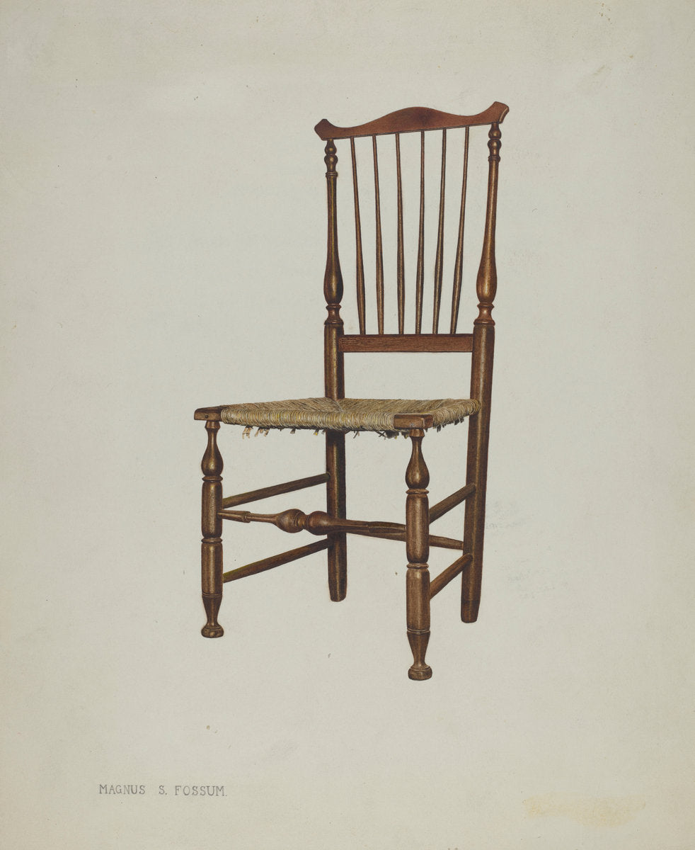 Bastard Windsor Chair by Magnus S. Fossum (American, 1888 - 1980), 16X12"(A3)Poster Print