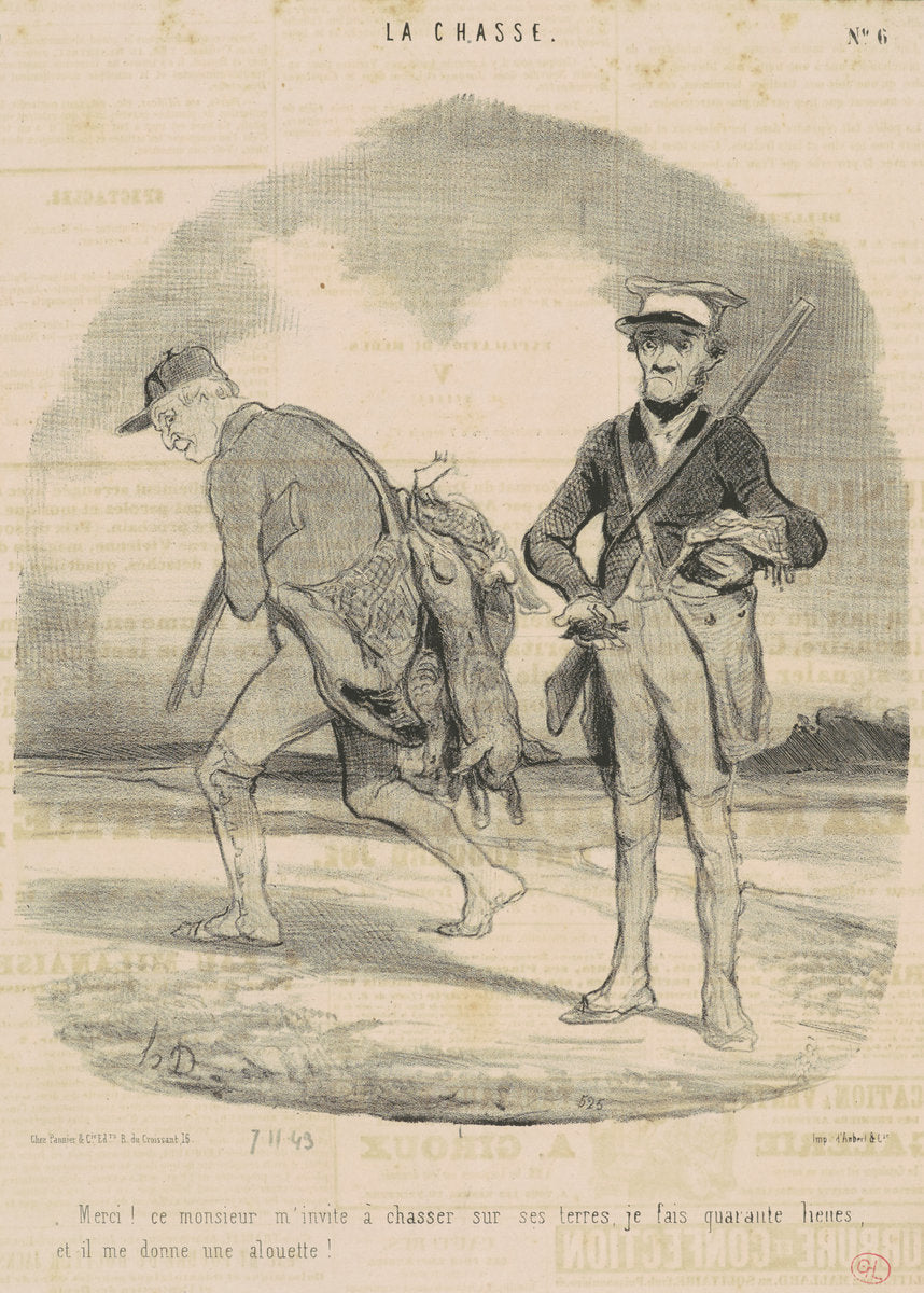 Merci! Ce monsieur m'invite a chasser ... by Honoré Daumier (French, 1808 - 1879), 16X12"(A3)Poster Print