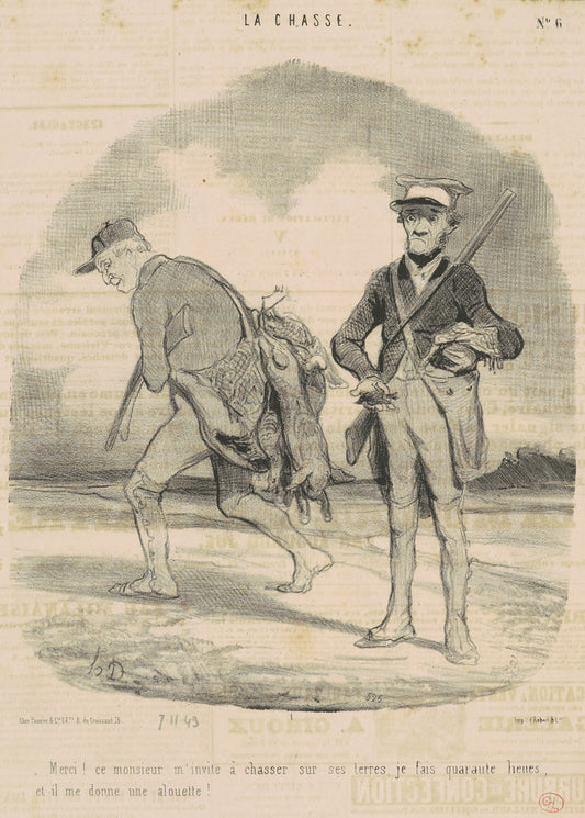 Merci! Ce monsieur m'invite a chasser ... by Honoré Daumier (French, 1808 - 1879), 16X12"(A3)Poster Print