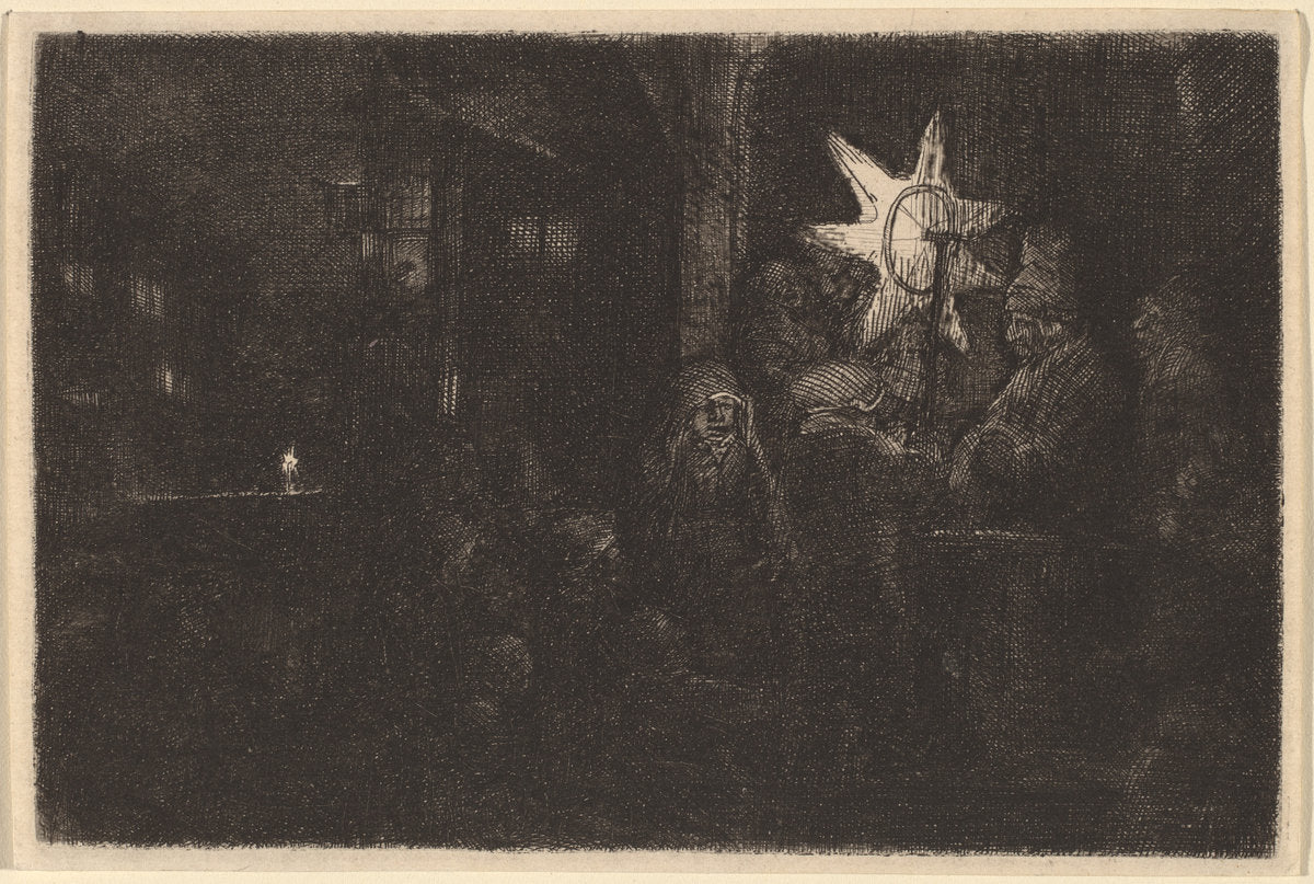 The Star of the Kings: A Night Piece by Rembrandt van Rijn (Dutch, 1606 - 1669), 16X12"(A3)Poster Print