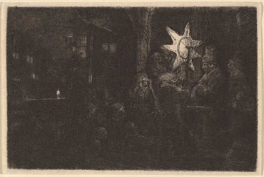 The Star of the Kings: A Night Piece by Rembrandt van Rijn (Dutch, 1606 - 1669), 16X12"(A3)Poster Print