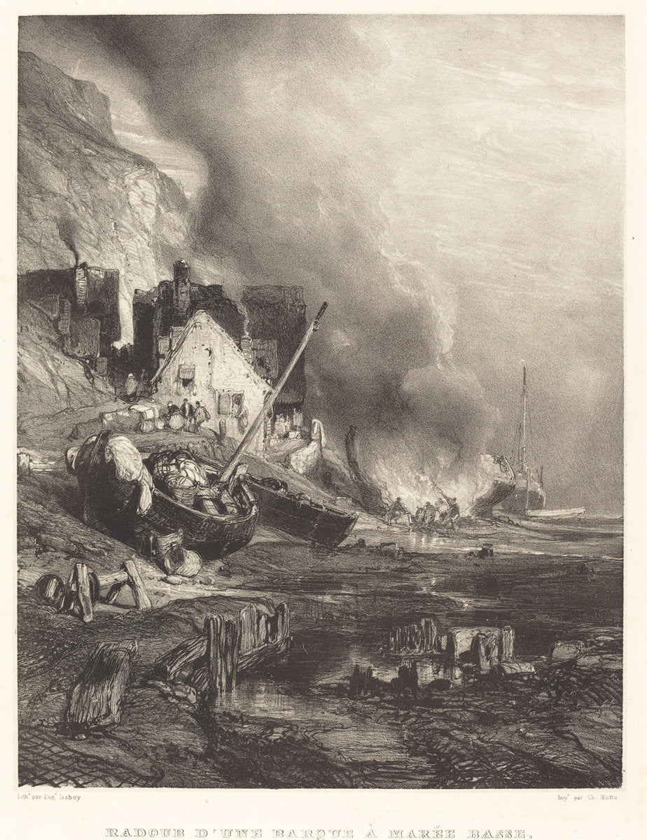 Radoub d'une Barque à la Marée Basse (Refitting of a Ship at Low Tide) by Eugène Isabey (French, 1803 - 1886), 16X12"(A3)Poster Print