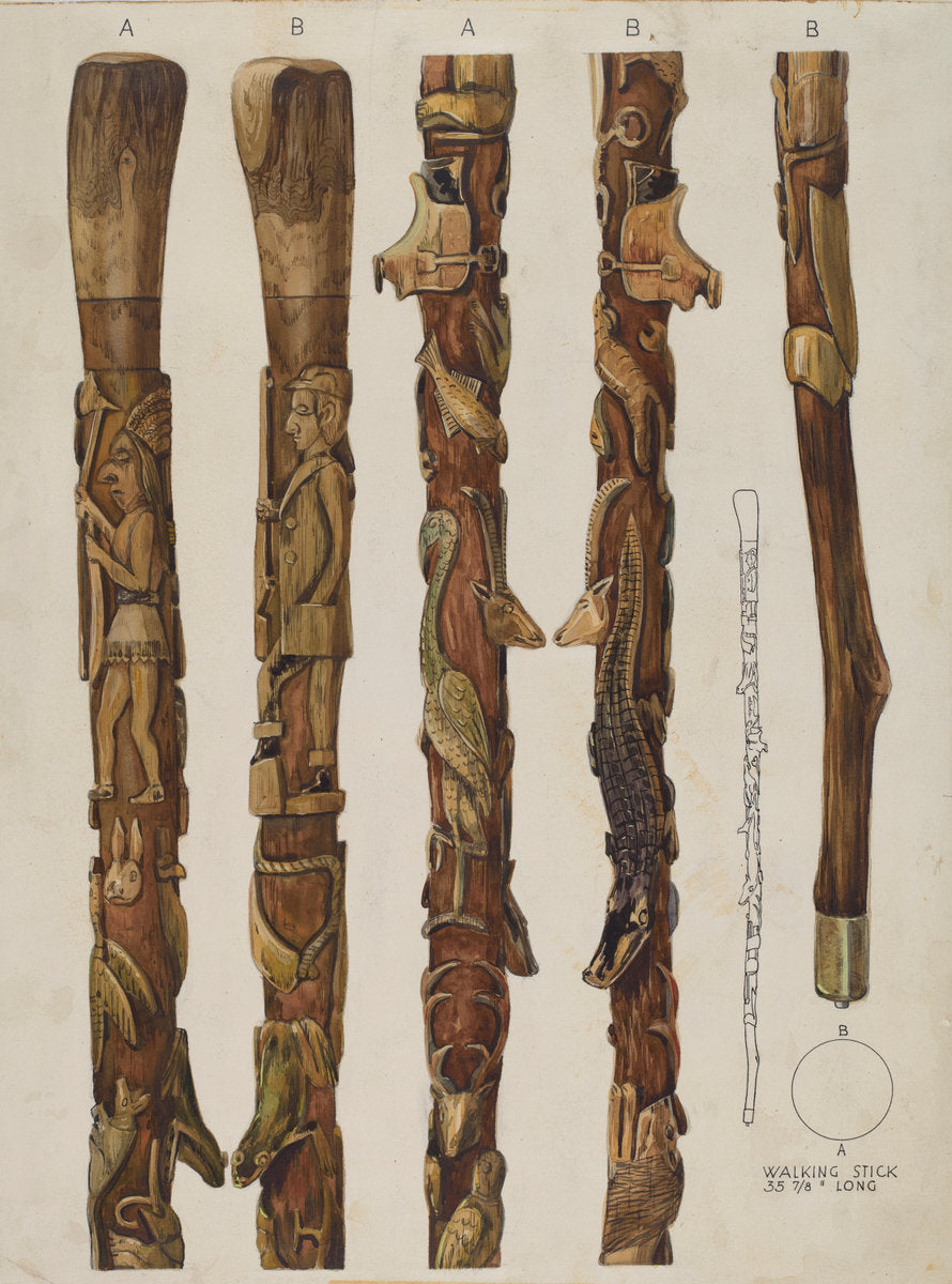 Walking Sticks by Kurt Melzer (American, active c. 1935), 16X12"(A3)Poster Print