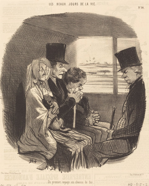 Un Premier voyage en chemin de fer by Honoré Daumier (French, 1808 - 1879), 16X12"(A3)Poster Print
