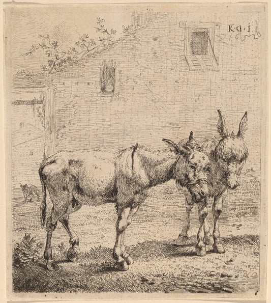 Two Asses by Karel Dujardin (Dutch, c. 1622 - 1678), 16X12"(A3)Poster Print