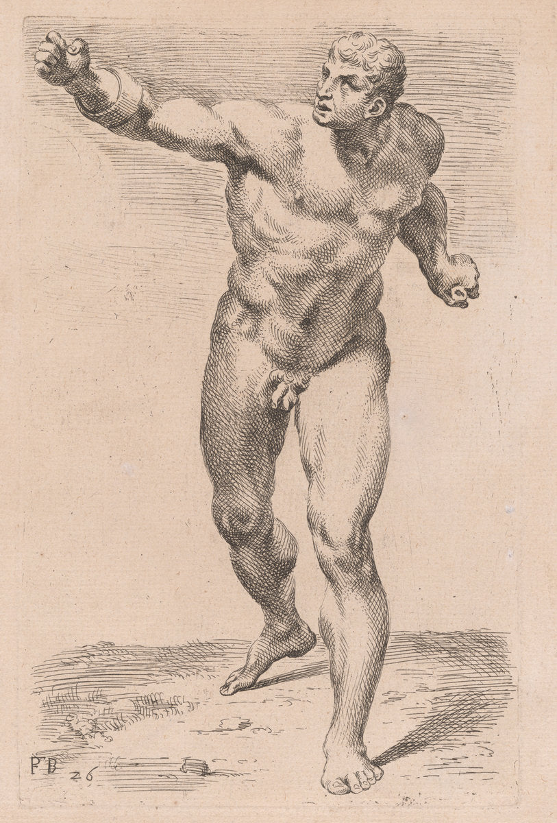 The Borghese Gladiator, front view [plate 26] by François Perrier (French, 1594 - 1649), 16X12"(A3)Poster Print