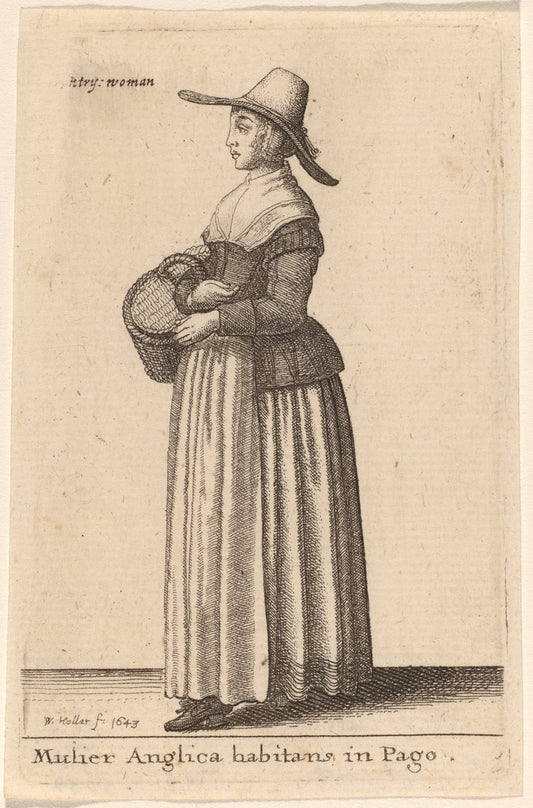 Mulier Anglica Habitans in Pago by Wenceslaus Hollar (Bohemian, 1607 - 1677), 16X12"(A3)Poster Print