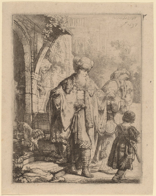 Abraham Casting Out Hagar and Ishmael by Rembrandt van Rijn (Dutch, 1606 - 1669), 16X12"(A3)Poster Print