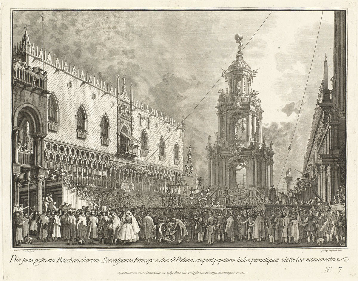 The Doge Attends the Giovedi Grasso Festival in the Piazzetta by Giovanni Battista Brustolon after Canaletto (Italian, 1712 - 1796), 16X12"(A3)Poster Print