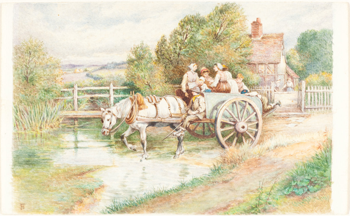 Children in a Cart by Myles Birket Foster (British, 1825 - 1899), 16X12"(A3)Poster Print