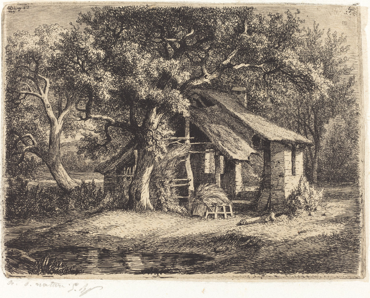 La chaumière au poirier (Cottage with Pear Tree) by Eugène Bléry (French, 1805 - 1887), 16X12"(A3)Poster Print