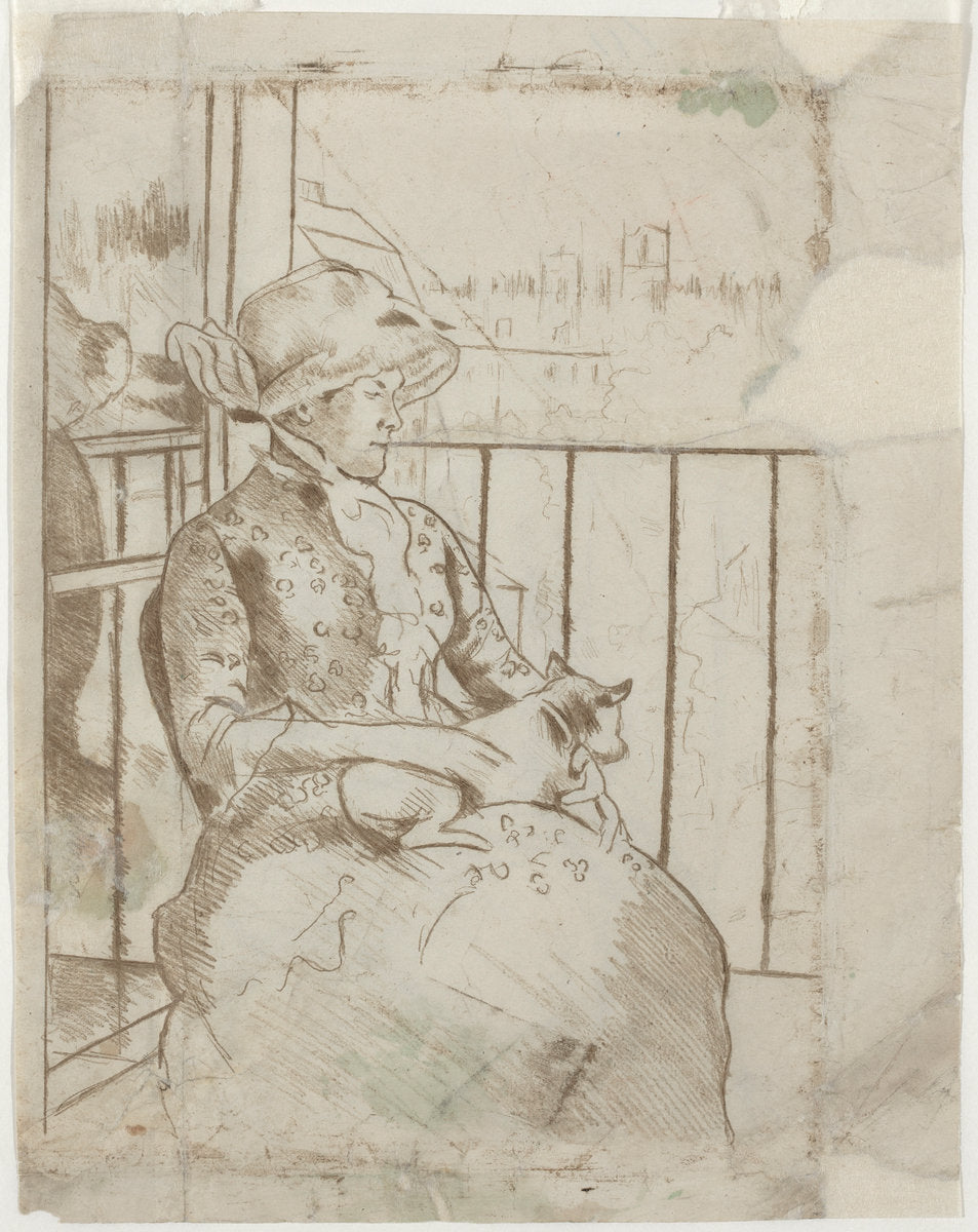 Susan on a Balcony Holding a Dog [verso] by Mary Cassatt (American, 1844 - 1926), 16X12"(A3)Poster Print