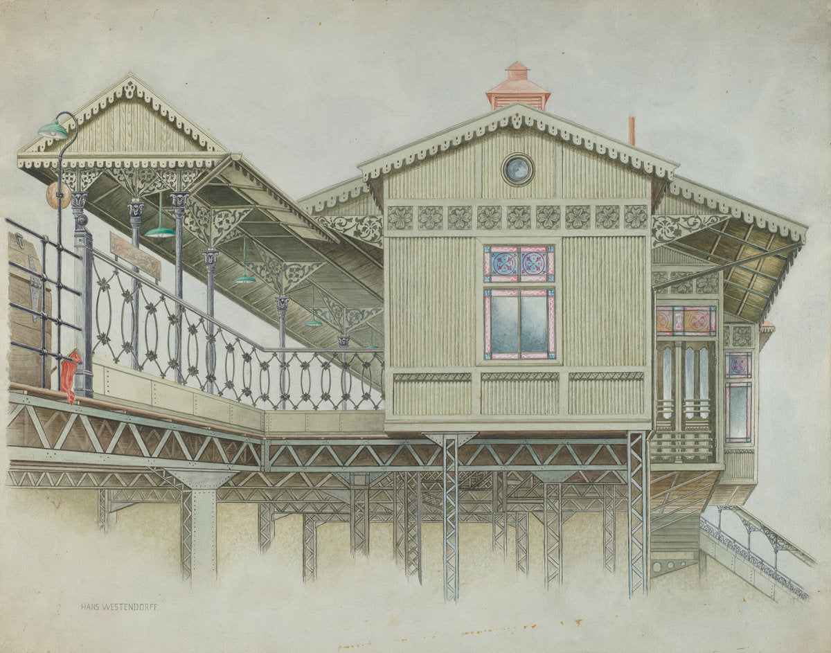 Exterior of Elevated Station by Hans Westendorff (American, active c. 1935), 16X12"(A3)Poster Print