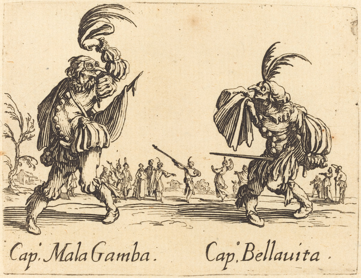 Cap. Mala Gamba amd Cap. Bellavita by Jacques Callot (French, 1592 - 1635), 16X12"(A3)Poster Print