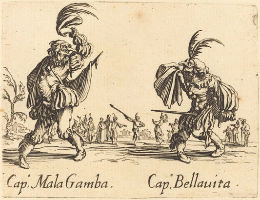 Cap. Mala Gamba amd Cap. Bellavita by Jacques Callot (French, 1592 - 1635), 16X12"(A3)Poster Print