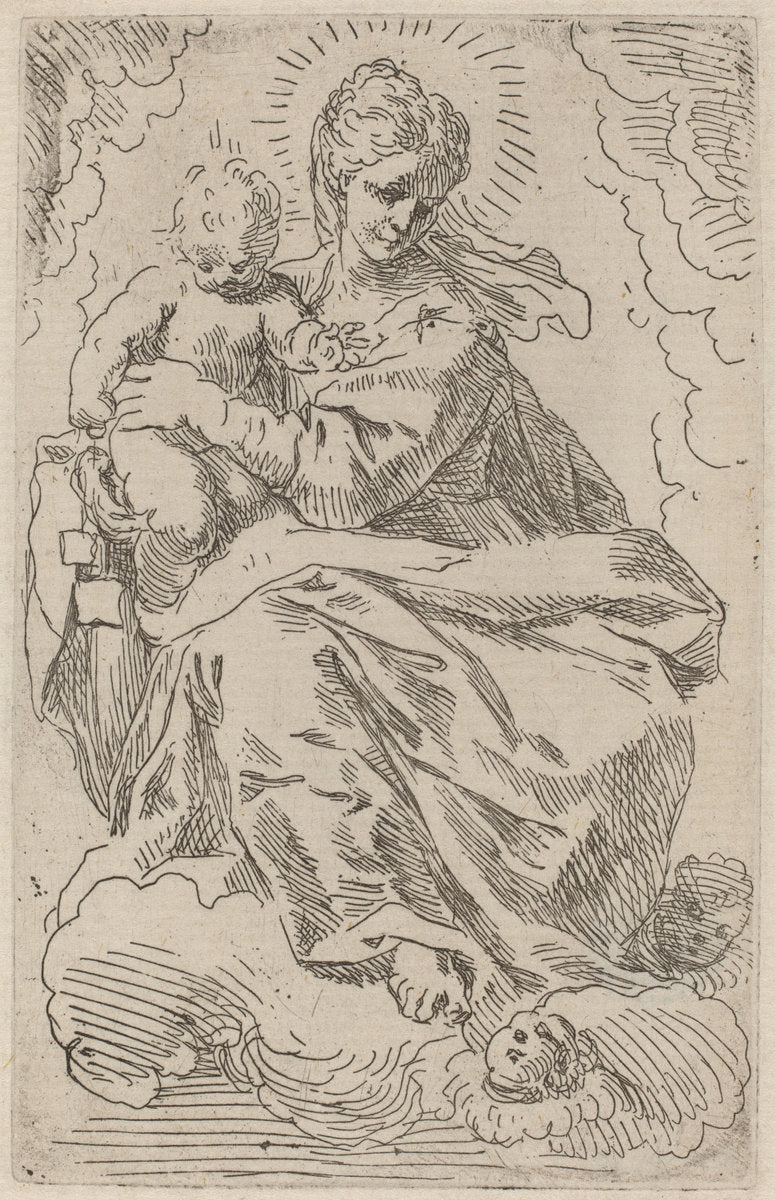 The Virgin and Child by Simone Cantarini (Italian, 1612 - 1648), 16X12"(A3)Poster Print
