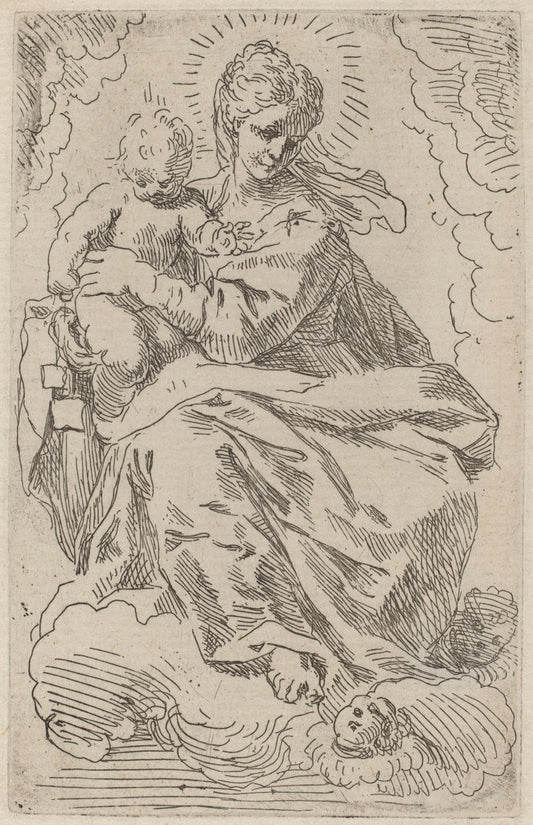 The Virgin and Child by Simone Cantarini (Italian, 1612 - 1648), 16X12"(A3)Poster Print