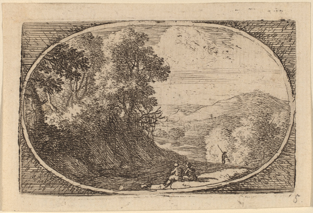 Two Figures Seated to the Right of a Road by Herman van Swanevelt (Dutch, c. 1600 - 1655), 16X12"(A3)Poster Print