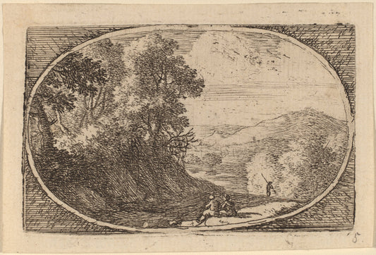 Two Figures Seated to the Right of a Road by Herman van Swanevelt (Dutch, c. 1600 - 1655), 16X12"(A3)Poster Print