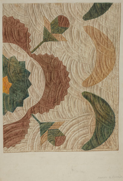 Applique and Quilted Coverlet by Manuel G. Runyan (American, active c. 1935), 16X12"(A3)Poster Print