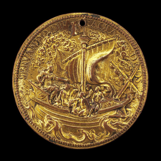 The Queen at the Helm of a Ship in Stormy Seas [reverse] by Guillaume Dupré (French, c. 1574 - 1642), 16X12"(A3)Poster Print