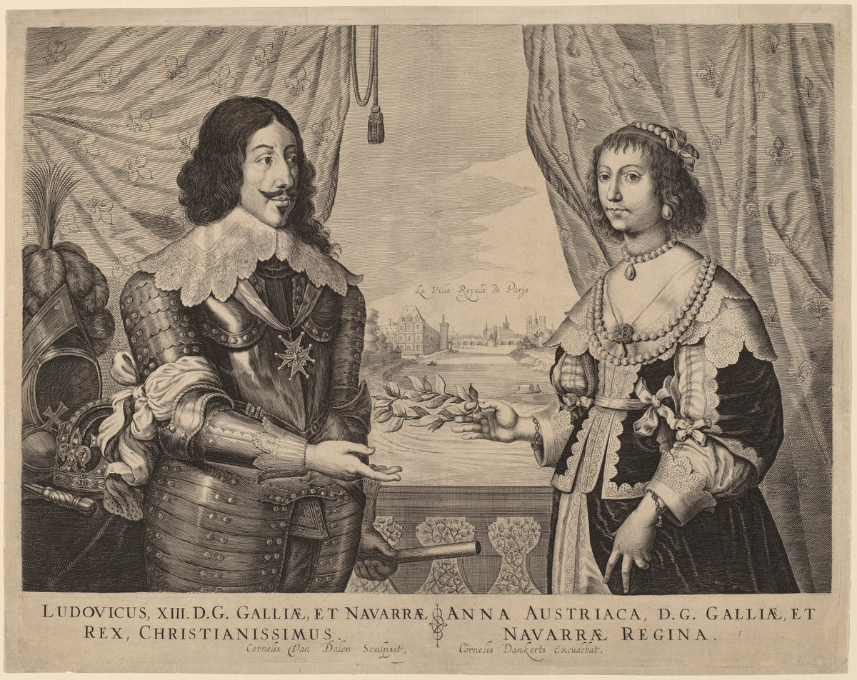 King Louis XIII of France and Anne of Austria by Cornelis van Dalen I (Dutch, 1602 - 1665), 16X12"(A3)Poster Print