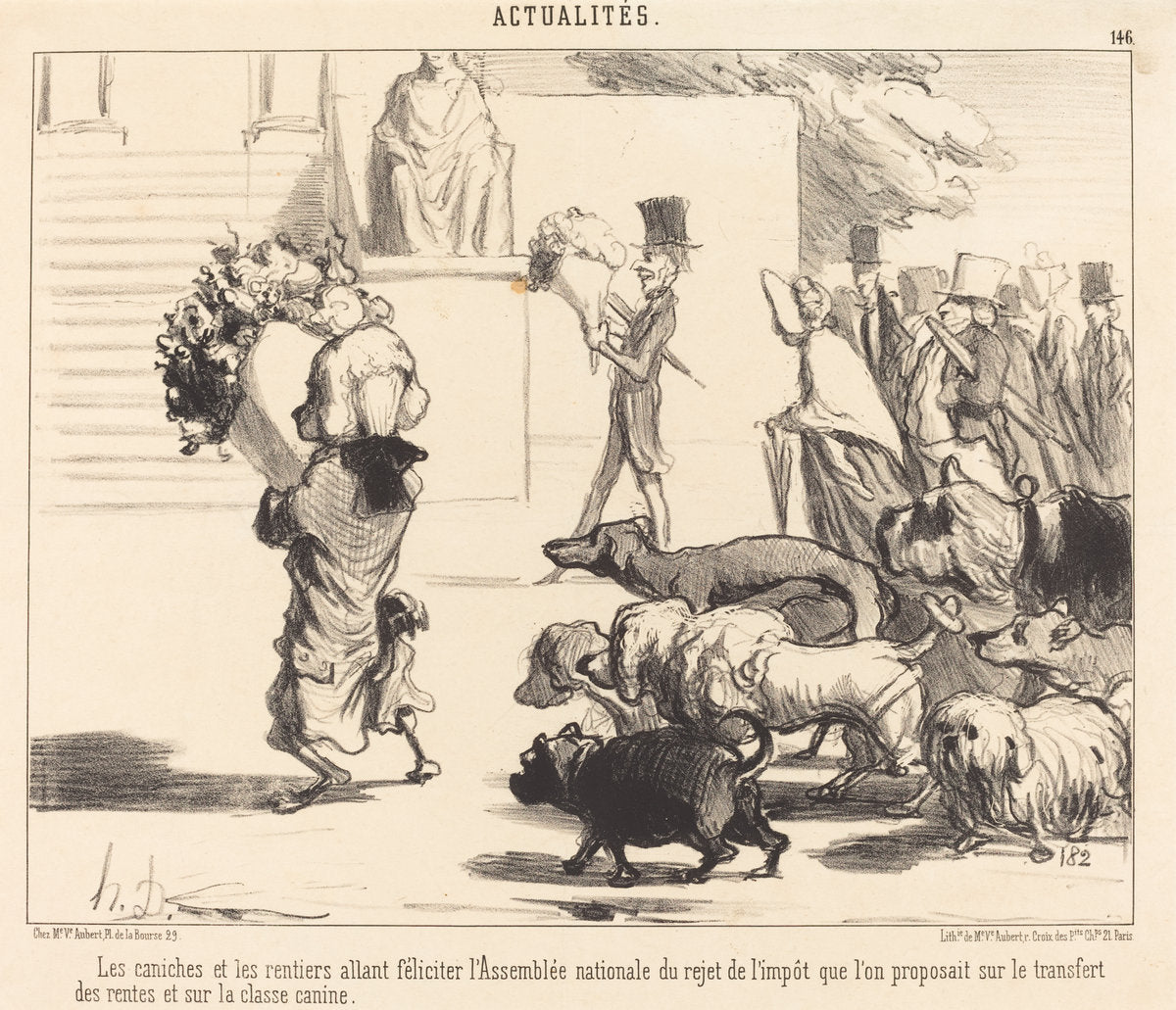 Les Caniches et les rentiers allant féliciter l'Assemblée... by Honoré Daumier (French, 1808 - 1879), 16X12"(A3)Poster Print