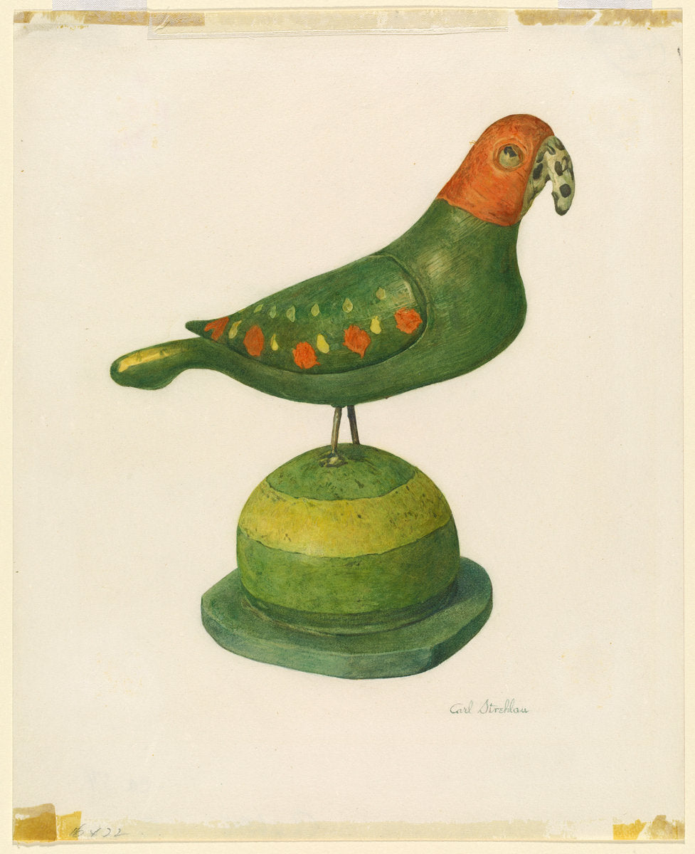 Pensylvania German Carved Bird by Carl Strehlau (American, active c. 1935), 16X12"(A3)Poster Print