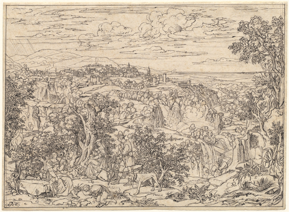 Tivoli and the Waterfalls with Shepherd Families by Joseph Anton Koch (Austrian, 1768 - 1839), 16X12"(A3)Poster Print