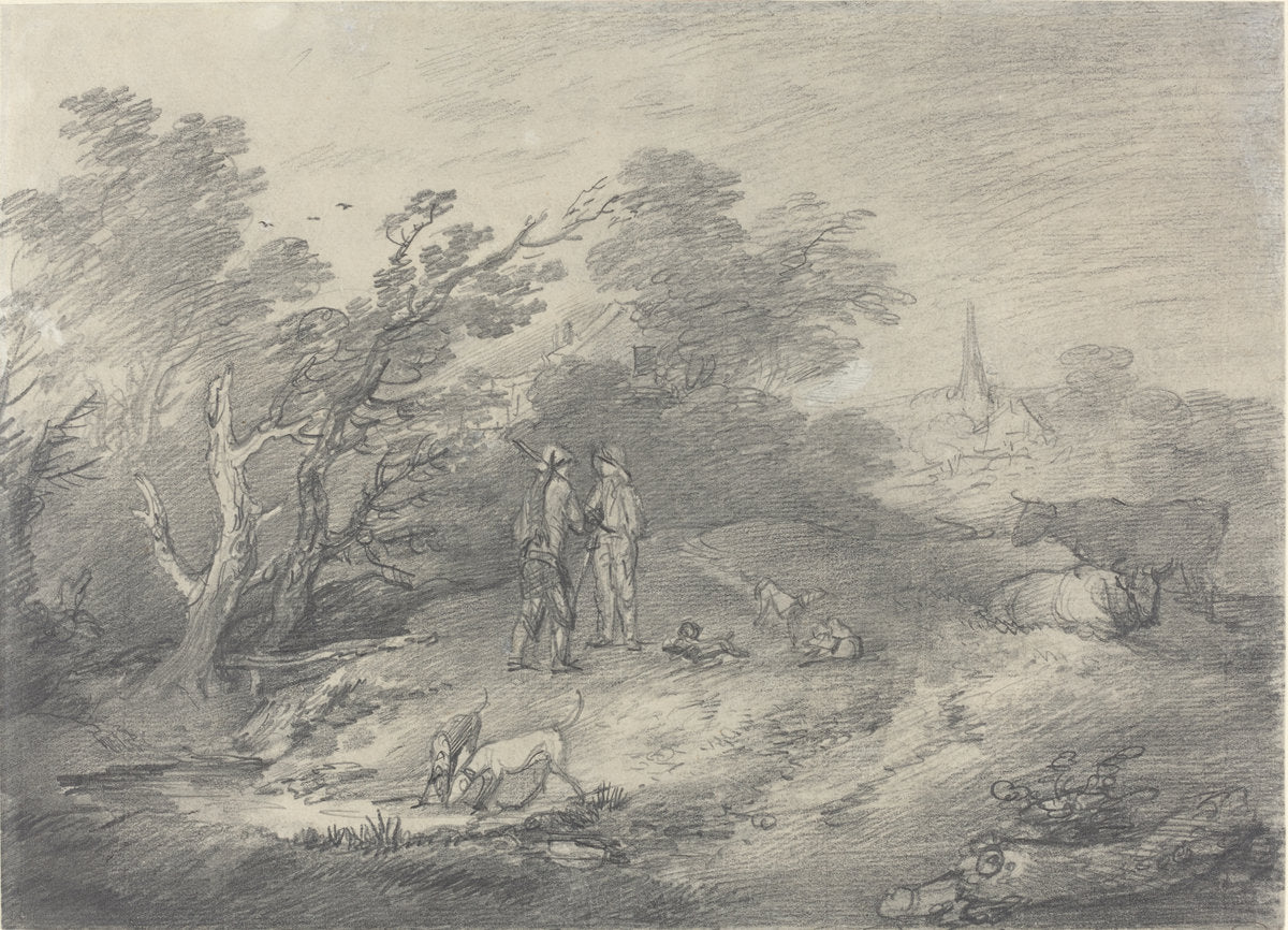 Woods Near a Village with Rabbit Catchers and Their Greyhounds by Thomas Gainsborough (British, 1727 - 1788), 16X12"(A3)Poster Print