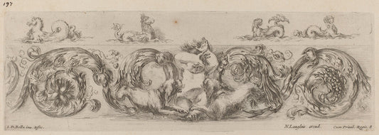 Ornamental Frieze with Marine Creatures by Stefano Della Bella (Italian, 1610 - 1664), 16X12"(A3)Poster Print