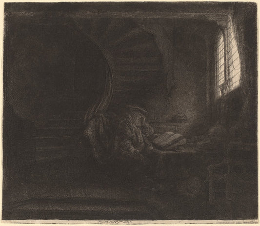 Saint Jerome in a Dark Chamber by Rembrandt van Rijn (Dutch, 1606 - 1669), 16X12"(A3)Poster Print