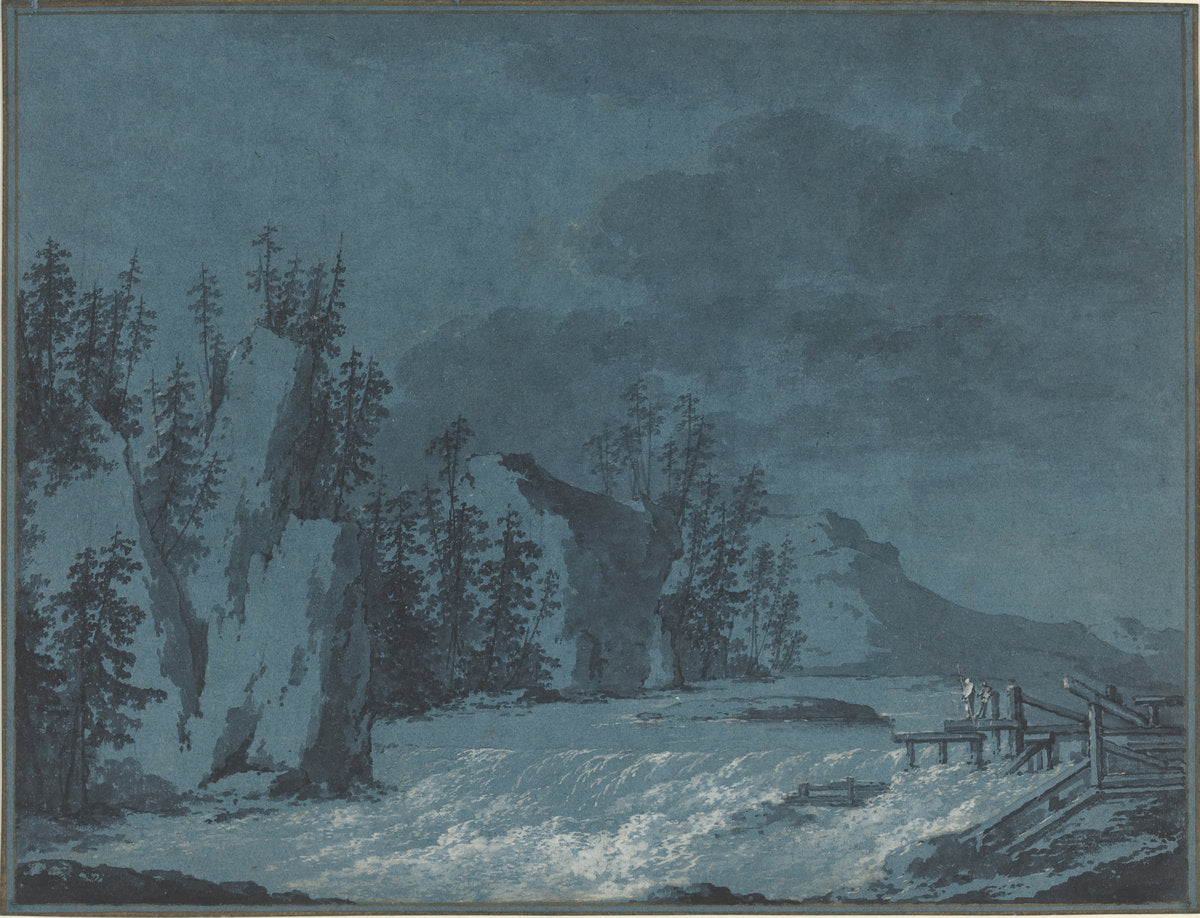 River Rapids by Wooded Cliffs by Claude-Louis Châtelet (French, 1749/1750 - 1795), 16X12"(A3)Poster Print