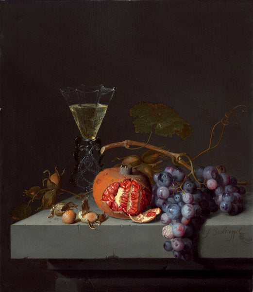 Still Life with Fruit by Jacob van Walscapelle (Dutch, 1644 - 1727), 16X12"(A3)Poster Print